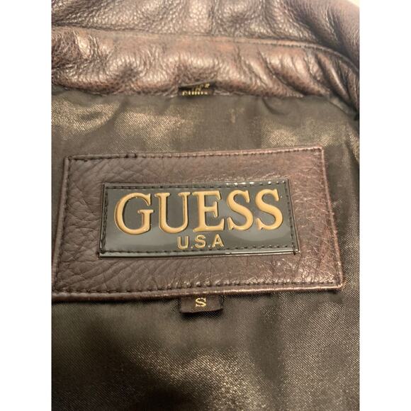 VTG Guess Jacket Button Up Leather Cleaner Brown S Women's A98 - Picture 7 of 12